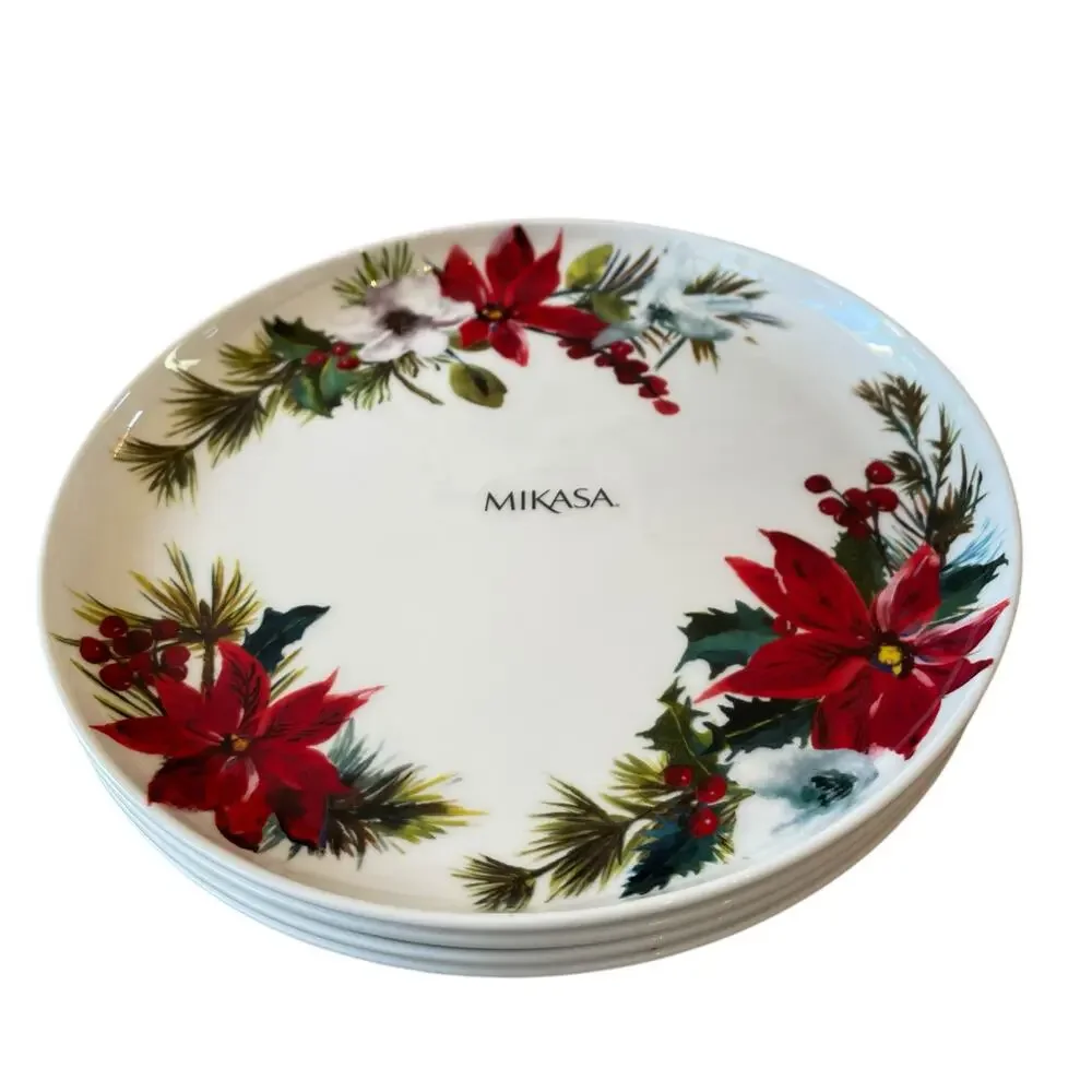 Mikasa Christmas HOPE JOY Fine China 9.25in Holiday Salad Plates Set of 4 New